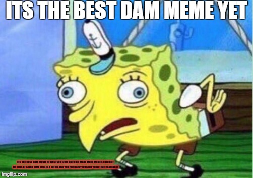 ITS THE BEST DAM MEME YET ITS THE BEST DAM MOVIE HE HAS EVER SEEM OMFG GO MAKE MORE MEMES I DID NOT DO THIS AT A BAD TIME THIS IS A  MEME AN | image tagged in memes,mocking spongebob | made w/ Imgflip meme maker