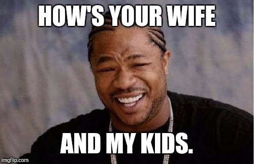 Yo dog heard you're having trouble | HOW'S YOUR WIFE; AND MY KIDS. | image tagged in memes,yo dawg heard you,kids,cheaters,redditors wife | made w/ Imgflip meme maker