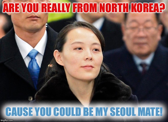 Dam yo blanket, I saw sum deer today... I asked my friend how are things in North Korea, he said he couldn’t complain... | ARE YOU REALLY FROM NORTH KOREA? CAUSE YOU COULD BE MY SEOUL MATE! | image tagged in memes,kim yo jong,north korea,olympics,seoul,korean puns | made w/ Imgflip meme maker