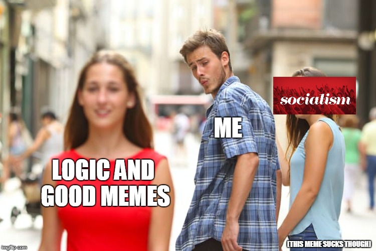 Distracted Boyfriend Meme | ME; LOGIC AND GOOD MEMES; (THIS MEME SUCKS THOUGH) | image tagged in memes,distracted boyfriend | made w/ Imgflip meme maker