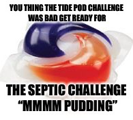 Tide Pod | YOU THING THE TIDE POD CHALLENGE WAS BAD GET READY FOR; THE SEPTIC CHALLENGE “MMMM PUDDING” | image tagged in tide pod | made w/ Imgflip meme maker