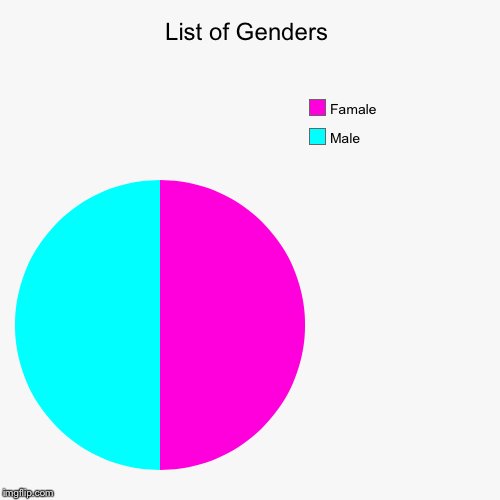 List of every gender wether you like it or not | List of Genders | Male, Famale | image tagged in funny,pie charts,truth,2 genders | made w/ Imgflip chart maker