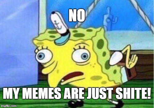 Mocking Spongebob Meme | NO MY MEMES ARE JUST SHITE! | image tagged in memes,mocking spongebob | made w/ Imgflip meme maker