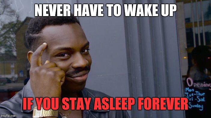 Roll Safe Think About It Meme | NEVER HAVE TO WAKE UP IF YOU STAY ASLEEP FOREVER | image tagged in memes,roll safe think about it | made w/ Imgflip meme maker