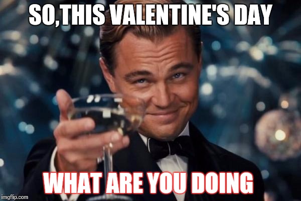 Leonardo Dicaprio Cheers | SO,THIS VALENTINE'S DAY; WHAT ARE YOU DOING | image tagged in memes,leonardo dicaprio cheers | made w/ Imgflip meme maker