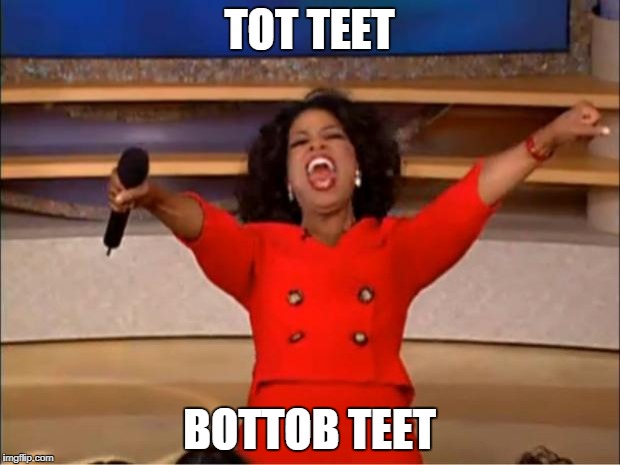 Oprah You Get A Meme | TOT TEET; BOTTOB TEET | image tagged in memes,oprah you get a | made w/ Imgflip meme maker