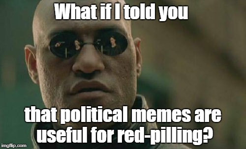 Pictures are worth a thousand words. | What if I told you; that political memes are useful for red-pilling? | image tagged in memes,matrix morpheus,red pill,political meme | made w/ Imgflip meme maker