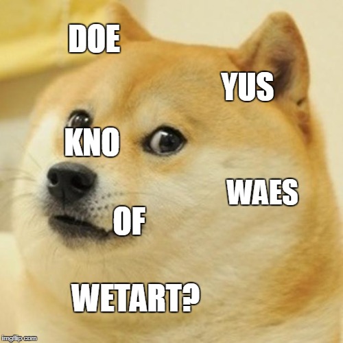 Doge | DOE; YUS; KNO; WAES; OF; WETART? | image tagged in memes,doge | made w/ Imgflip meme maker