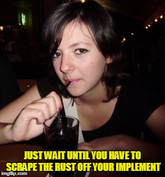 JUST WAIT UNTIL YOU HAVE TO SCRAPE THE RUST OFF YOUR IMPLEMENT | made w/ Imgflip meme maker