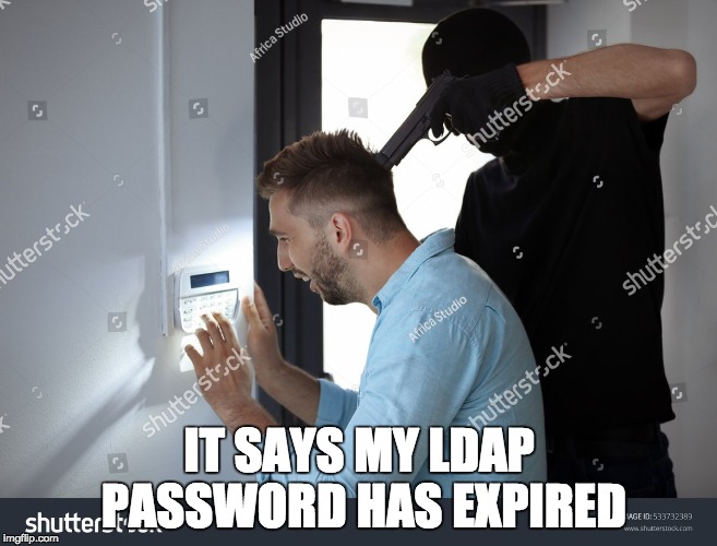 IT SAYS MY LDAP PASSWORD HAS EXPIRED | image tagged in security | made w/ Imgflip meme maker