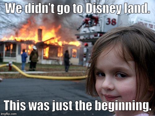 Disaster Girl Meme | We didn’t go to Disney land. This was just the beginning. | image tagged in memes,disaster girl | made w/ Imgflip meme maker