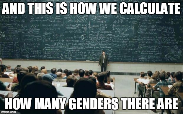 Professor in front of class | AND THIS IS HOW WE CALCULATE; HOW MANY GENDERS THERE ARE | image tagged in professor in front of class,meme,memes | made w/ Imgflip meme maker
