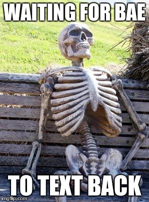 Bae
 | WAITING FOR BAE; TO TEXT BACK | image tagged in memes,waiting skeleton,bae,why did i date you,love dies | made w/ Imgflip meme maker