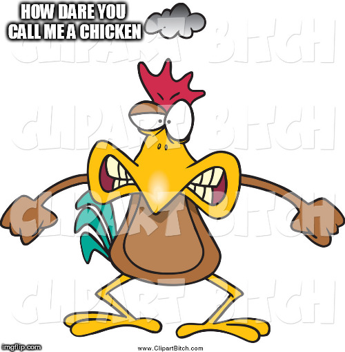 HOW DARE YOU CALL ME A CHICKEN | image tagged in chicken | made w/ Imgflip meme maker