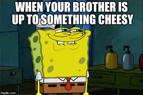 Don't You Squidward Meme | WHEN YOUR BROTHER IS UP TO SOMETHING CHEESY | image tagged in memes,dont you squidward | made w/ Imgflip meme maker