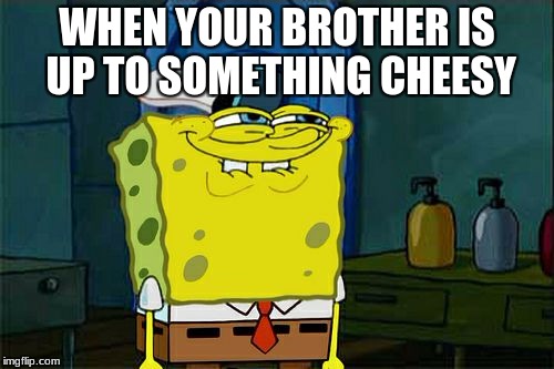 Don't You Squidward | WHEN YOUR BROTHER IS UP TO SOMETHING CHEESY | image tagged in memes,dont you squidward | made w/ Imgflip meme maker
