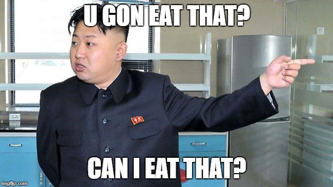 A Very Hungry Kim Jong Un | U GON EAT THAT? CAN I EAT THAT? | image tagged in kim jong un,fat | made w/ Imgflip meme maker