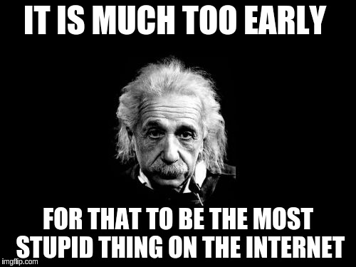 Albert Einstein 1 | IT IS MUCH TOO EARLY; FOR THAT TO BE THE MOST STUPID THING ON THE INTERNET | image tagged in memes,albert einstein 1 | made w/ Imgflip meme maker