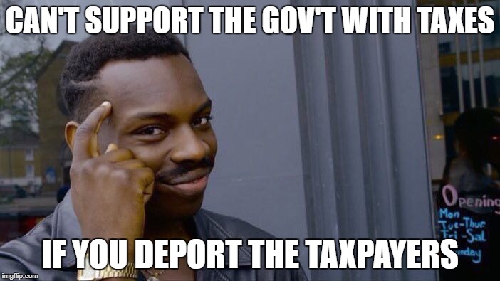 Roll Safe Think About It Meme | CAN'T SUPPORT THE GOV'T WITH TAXES; IF YOU DEPORT THE TAXPAYERS | image tagged in memes,roll safe think about it | made w/ Imgflip meme maker