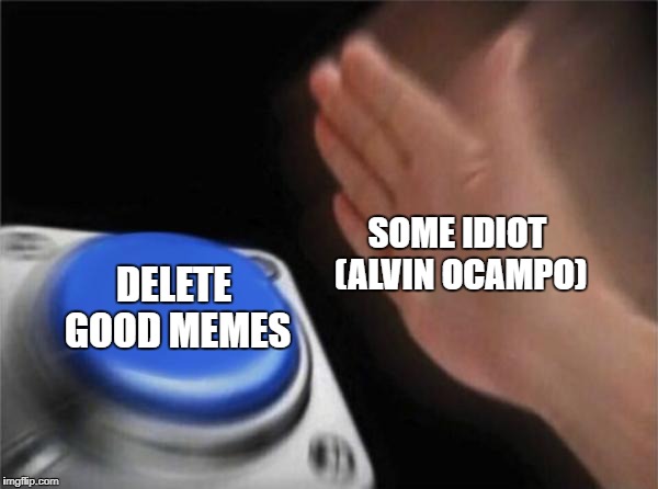 Blank Nut Button Meme | SOME IDIOT (ALVIN OCAMPO); DELETE GOOD MEMES | image tagged in memes,blank nut button | made w/ Imgflip meme maker