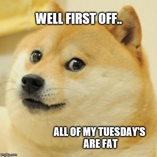 Doge Meme | WELL FIRST OFF.. ALL OF MY TUESDAY'S ARE FAT | image tagged in memes,doge | made w/ Imgflip meme maker