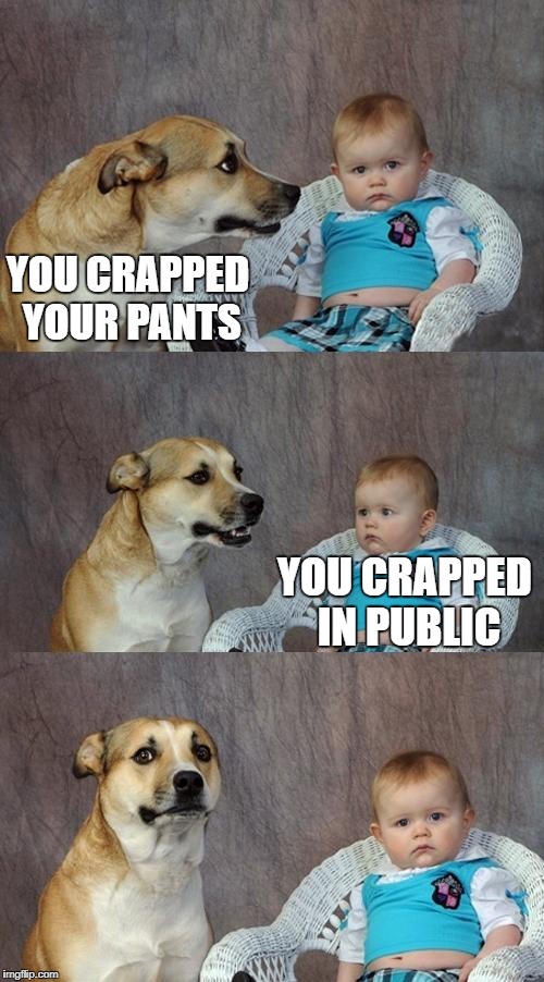Dad Joke Dog Meme | YOU CRAPPED YOUR PANTS; YOU CRAPPED IN PUBLIC | image tagged in memes,dad joke dog | made w/ Imgflip meme maker