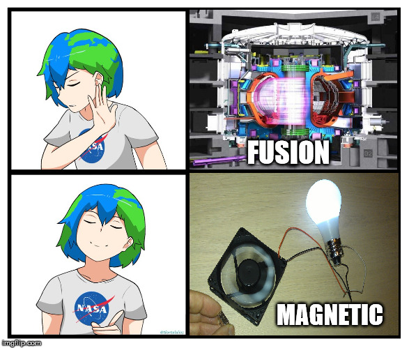 Fusion Vs. Magnetic | FUSION; MAGNETIC | image tagged in magnet,fusion,energy,sustainable,environmentally friendly,earth-chan | made w/ Imgflip meme maker