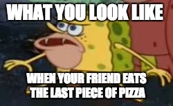 Spongegar Meme | WHAT YOU LOOK LIKE; WHEN YOUR FRIEND EATS THE LAST PIECE OF PIZZA | image tagged in memes,spongegar | made w/ Imgflip meme maker