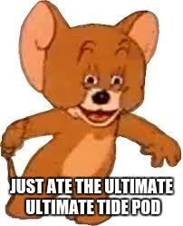 Tide Pod Jerry | JUST ATE THE ULTIMATE ULTIMATE TIDE POD | image tagged in jerry,tidepod | made w/ Imgflip meme maker