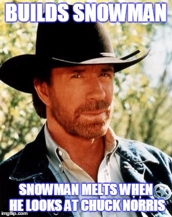 Chuck Norris Meme | BUILDS SNOWMAN; SNOWMAN MELTS WHEN HE LOOKS AT CHUCK NORRIS | image tagged in memes,chuck norris | made w/ Imgflip meme maker