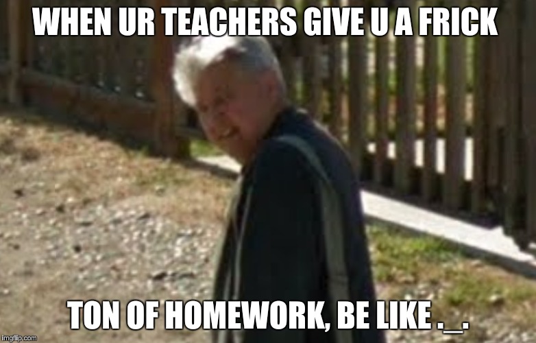 WHEN UR TEACHERS GIVE U A FRICK; TON OF HOMEWORK, BE LIKE ._. | image tagged in life,homework,unhelpful teacher | made w/ Imgflip meme maker