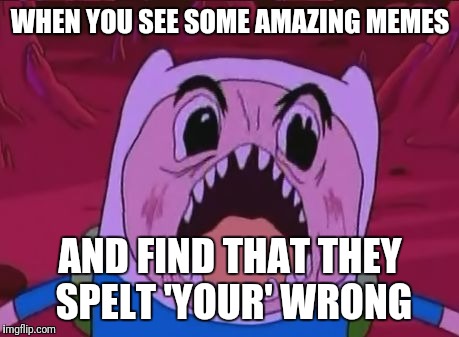 Finn The Human Meme | WHEN YOU SEE SOME AMAZING MEMES AND FIND THAT THEY SPELT 'YOUR' WRONG | image tagged in memes,finn the human | made w/ Imgflip meme maker