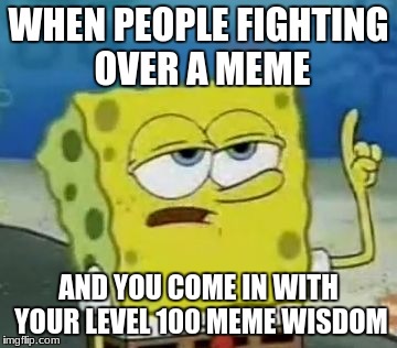 I'll Have You Know Spongebob Meme | WHEN PEOPLE FIGHTING OVER A MEME; AND YOU COME IN WITH YOUR LEVEL 100 MEME WISDOM | image tagged in memes,ill have you know spongebob | made w/ Imgflip meme maker