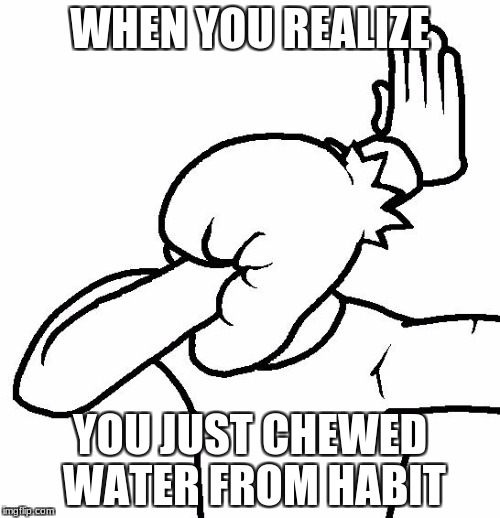 i haven't made a meme in a week. so here yu go | WHEN YOU REALIZE; YOU JUST CHEWED WATER FROM HABIT | image tagged in extreme facepalm | made w/ Imgflip meme maker