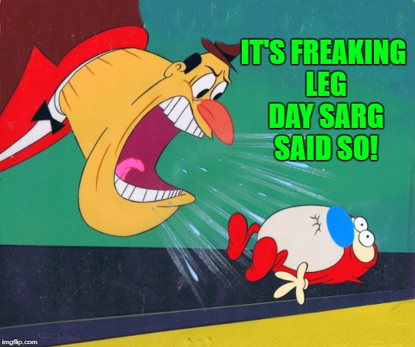 IT'S FREAKING LEG DAY SARG SAID SO! | image tagged in yelling | made w/ Imgflip meme maker
