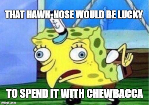 Mocking Spongebob Meme | THAT HAWK-NOSE WOULD BE LUCKY TO SPEND IT WITH CHEWBACCA | image tagged in memes,mocking spongebob | made w/ Imgflip meme maker