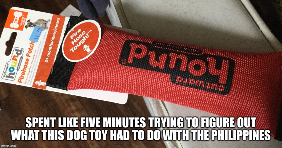 Filipino dog toy | SPENT LIKE FIVE MINUTES TRYING TO FIGURE OUT WHAT THIS DOG TOY HAD TO DO WITH THE PHILIPPINES | image tagged in philippines,dog | made w/ Imgflip meme maker