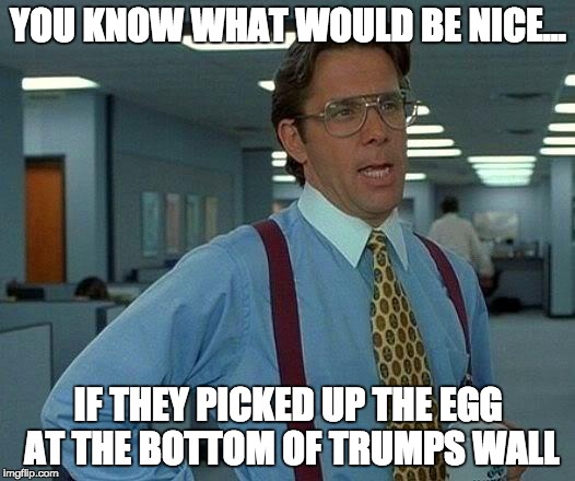 That Would Be Great Meme | YOU KNOW WHAT WOULD BE NICE... IF THEY PICKED UP THE EGG AT THE BOTTOM OF TRUMPS WALL | image tagged in memes,that would be great | made w/ Imgflip meme maker