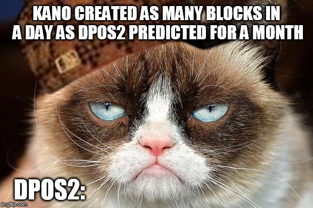 KANO CREATED AS MANY BLOCKS IN A DAY AS DPOS2 PREDICTED FOR A MONTH; DPOS2: | made w/ Imgflip meme maker