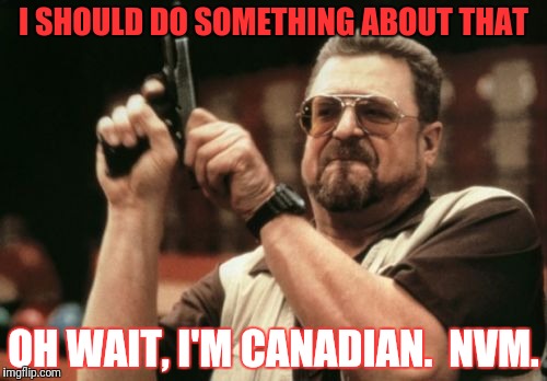 Am I The Only One Around Here Meme | I SHOULD DO SOMETHING ABOUT THAT OH WAIT, I'M CANADIAN.  NVM. | image tagged in memes,am i the only one around here | made w/ Imgflip meme maker