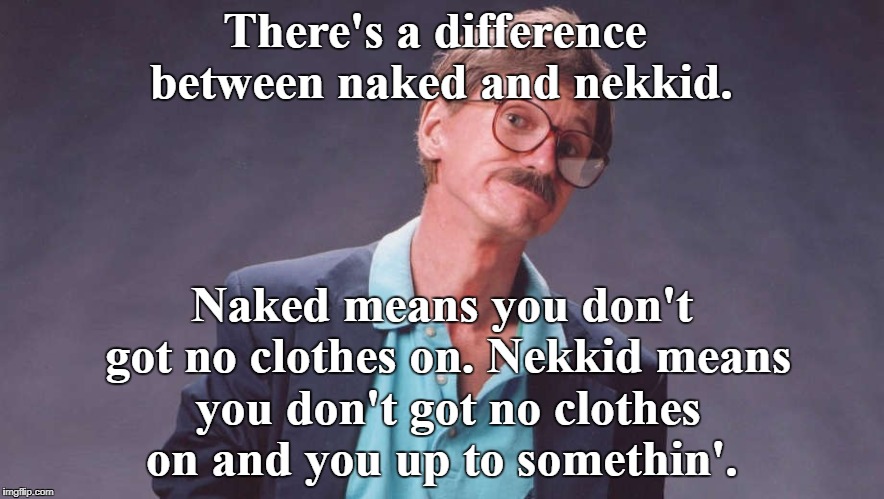 The dialect of the American South is one of nuance.    | There's a difference between naked and nekkid. Naked means you don't got no clothes on. Nekkid means you don't got no clothes on and you up to somethin'. | image tagged in comedian,lewis grizzard,southern,nuance,memes | made w/ Imgflip meme maker