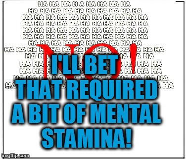 I'LL BET THAT REQUIRED A BIT OF MENTAL STAMINA! | made w/ Imgflip meme maker