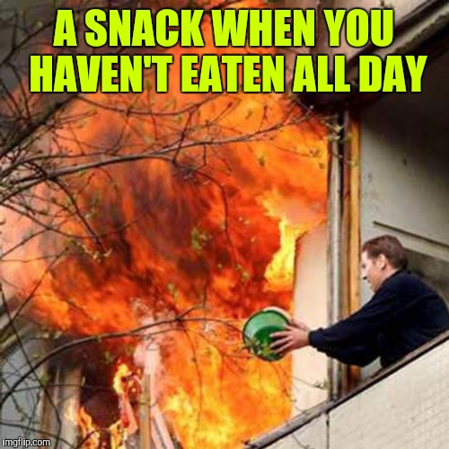 Hungry person | A SNACK WHEN YOU HAVEN'T EATEN ALL DAY | image tagged in fire idiot bucket water,dieting | made w/ Imgflip meme maker