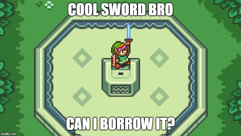 Zelda hero | COOL SWORD BRO; CAN I BORROW IT? | image tagged in zelda hero | made w/ Imgflip meme maker