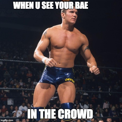 randy orton memes | WHEN U SEE YOUR BAE; IN THE CROWD | image tagged in randy orton | made w/ Imgflip meme maker