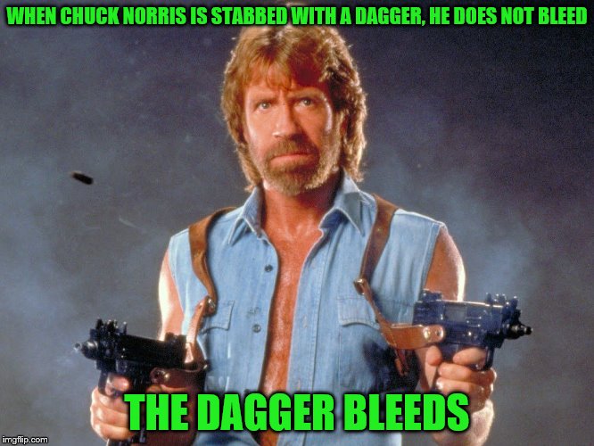 WHEN CHUCK NORRIS IS STABBED WITH A DAGGER, HE DOES NOT BLEED THE DAGGER BLEEDS | made w/ Imgflip meme maker