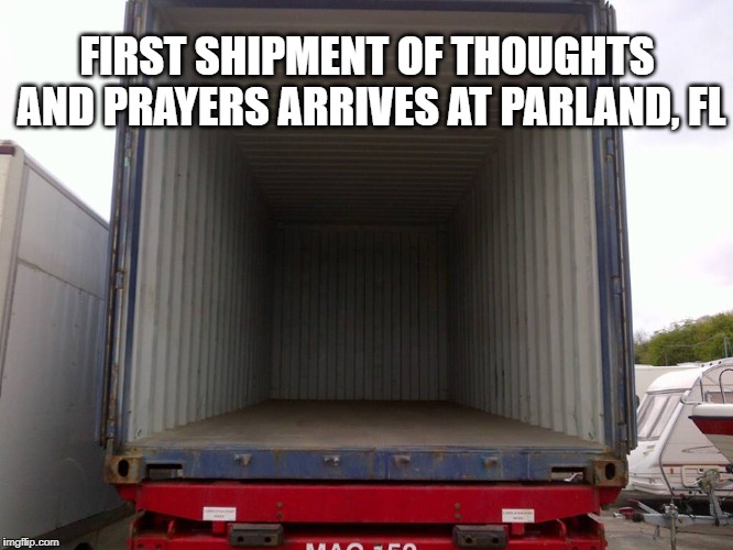 Thoughts & Prayers | FIRST SHIPMENT OF THOUGHTS AND PRAYERS ARRIVES AT PARLAND, FL | image tagged in guns | made w/ Imgflip meme maker