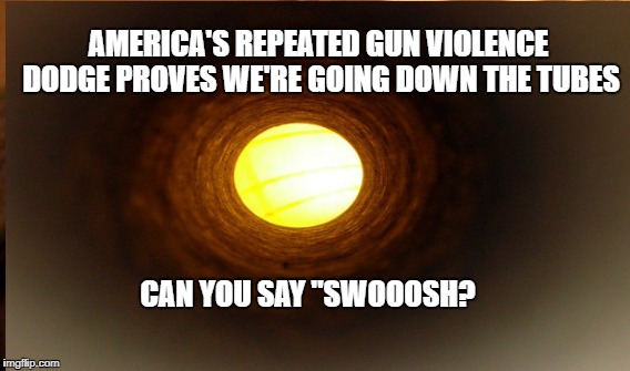 Domestic Terrorism | AMERICA'S REPEATED GUN VIOLENCE DODGE PROVES WE'RE GOING DOWN THE TUBES; CAN YOU SAY "SWOOOSH? | image tagged in secure schools,gun control,nra | made w/ Imgflip meme maker
