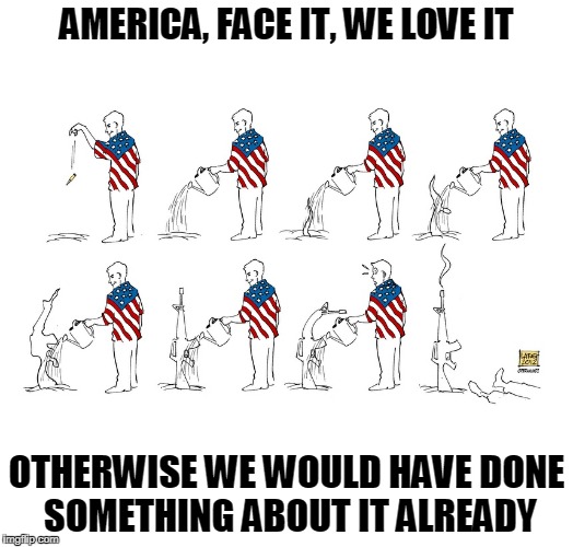 We love it | AMERICA, FACE IT, WE LOVE IT; OTHERWISE WE WOULD HAVE DONE SOMETHING ABOUT IT ALREADY | image tagged in guns,america,violence,do something | made w/ Imgflip meme maker