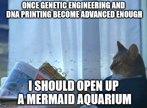 I Should Buy A Boat Cat Meme | ONCE GENETIC ENGINEERING AND DNA PRINTING BECOME ADVANCED ENOUGH; I SHOULD OPEN UP A MERMAID AQUARIUM | image tagged in memes,i should buy a boat cat | made w/ Imgflip meme maker